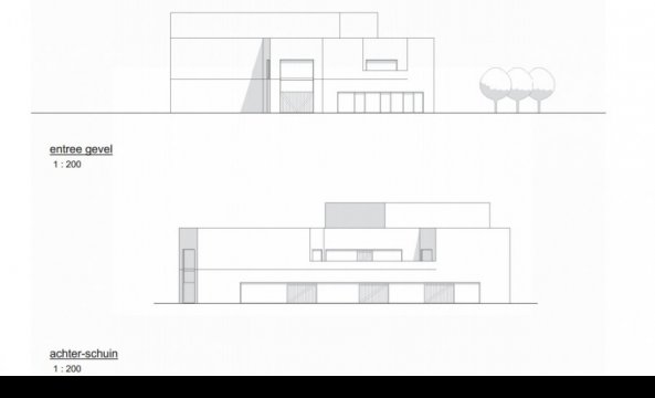 entree gevel, achter schuin